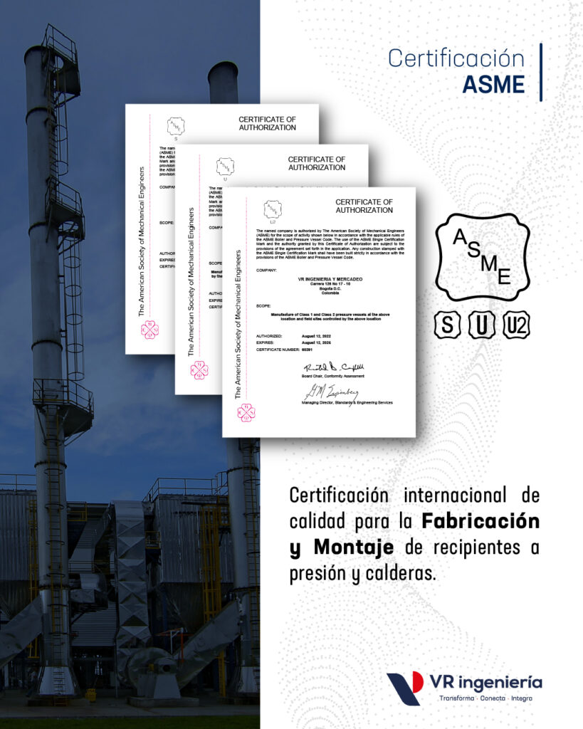 Certificación ASME de VR Ingeniería