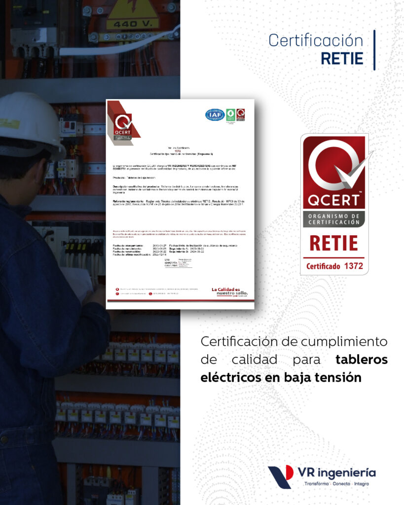 Certificación RETIE de VR Ingeniería.